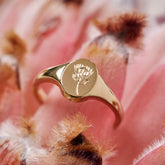 King Protea Wild Flower Signet Ring 9ct Yellow Gold